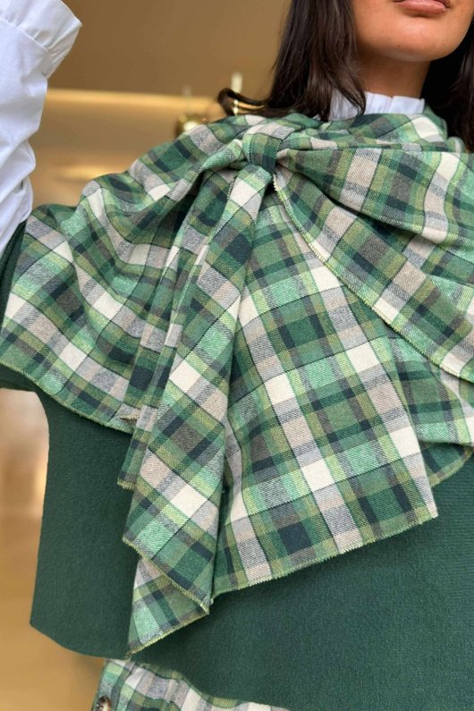 Roberta Plaid Brushed Cotton Drape Cape Clover